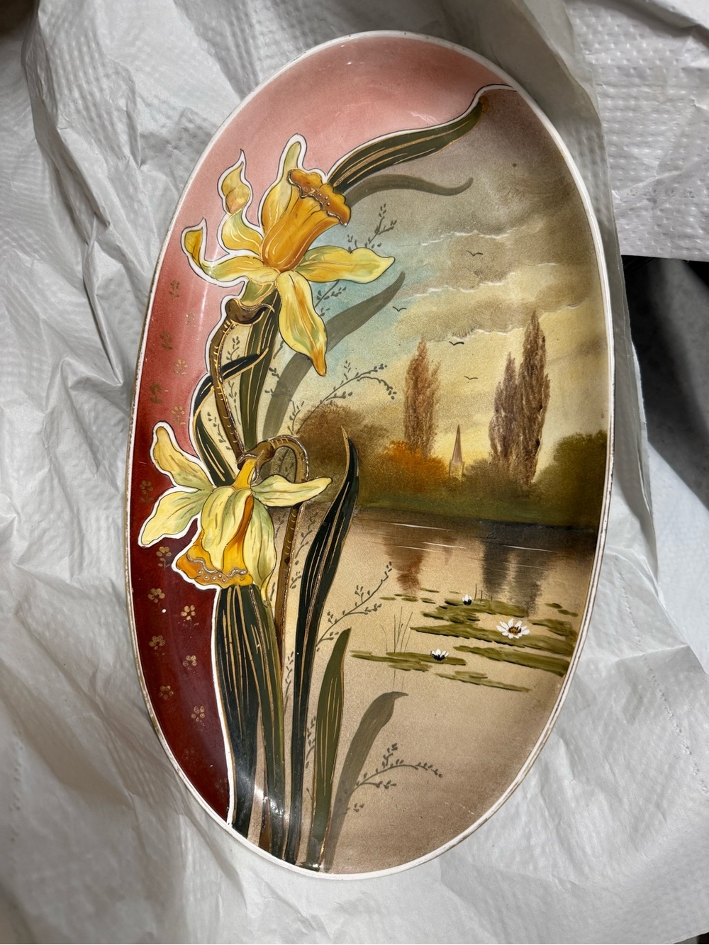 Hand-Painted Yellow Daffodil Floral Oval Wall Art